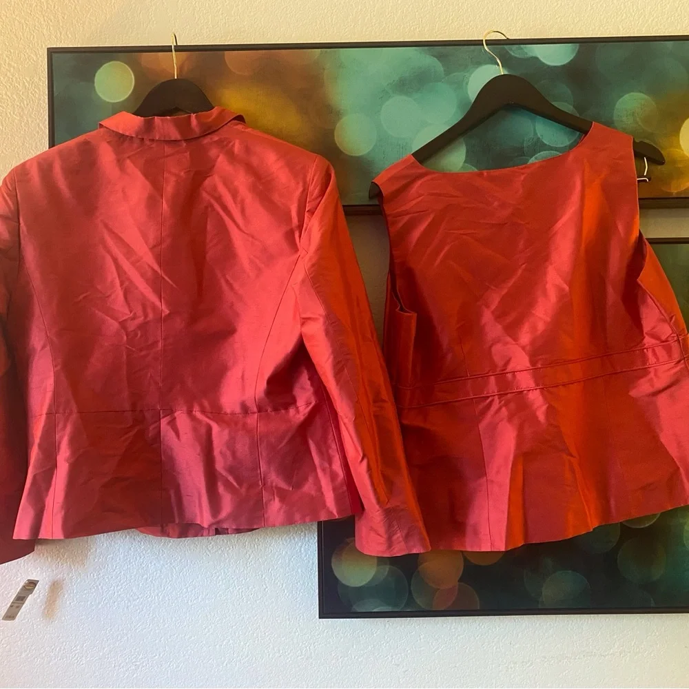 Talbots Petite nwt red pure silk blazer 2 pcs set size 16 - Picture 2 of 5